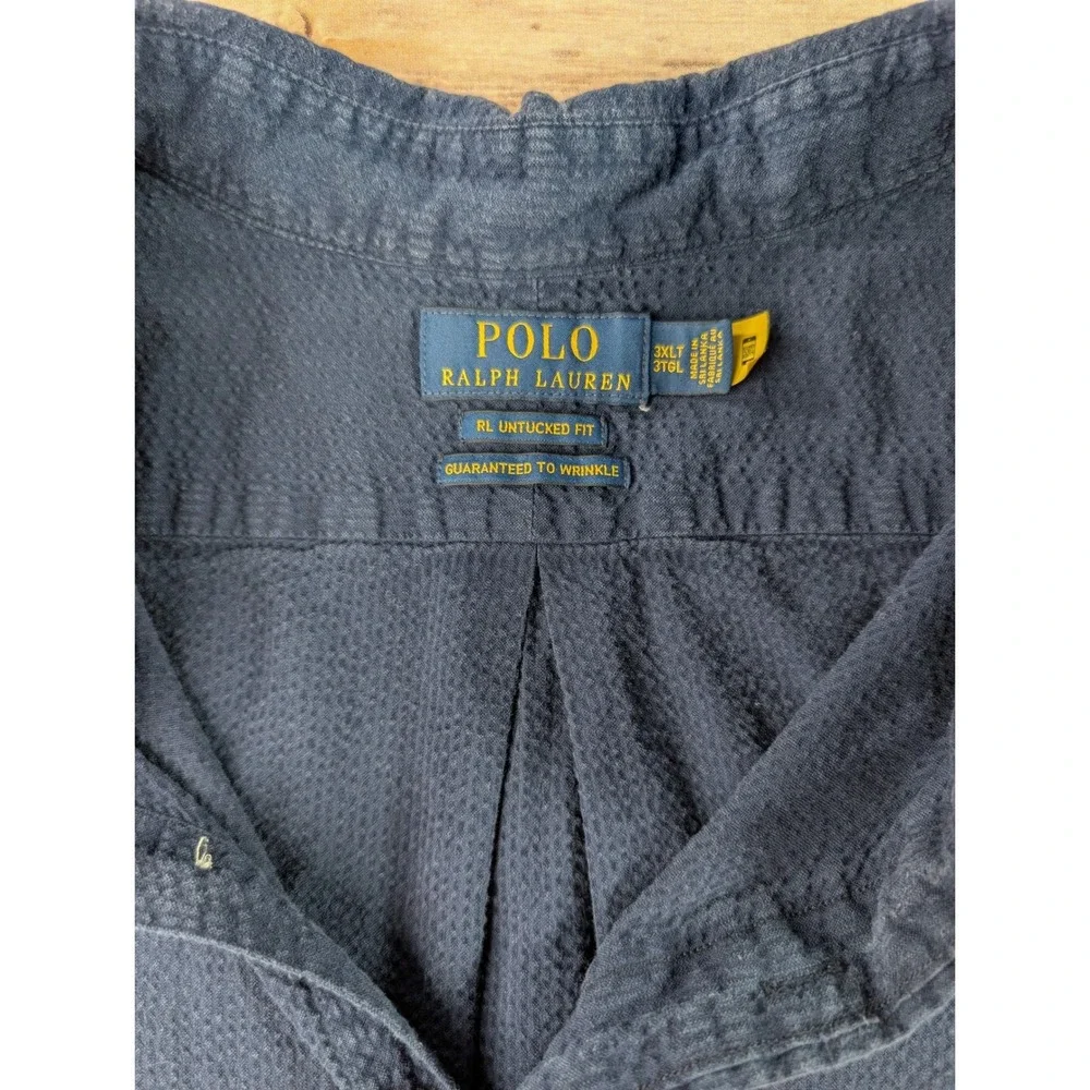 Polo Ralph Lauren Shirt Mens 3XLT Seersucker Navy Blue Short Sleeve Untucked Fit